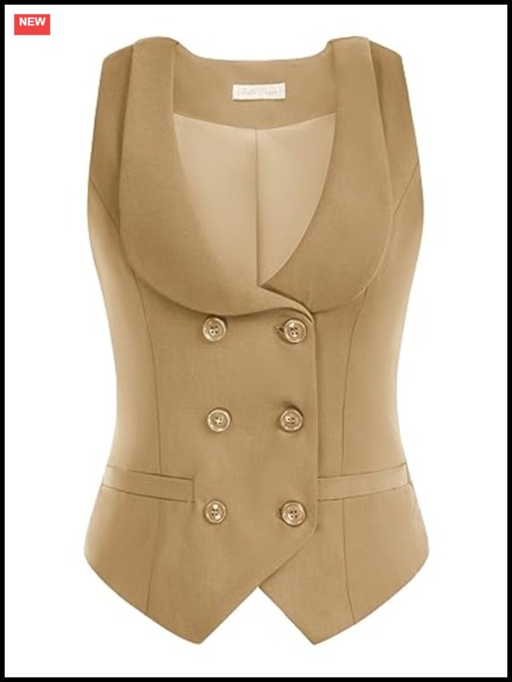 Double Breasted Waistcoat Vintage Lapel Collar Vest with Pockets
